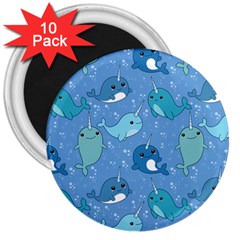 Cute Narwhal Pattern 3  Magnets (10 Pack)  by Bigfootshirtshop