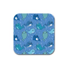 Cute Narwhal Pattern Rubber Square Coaster (4 Pack)  by Bigfootshirtshop