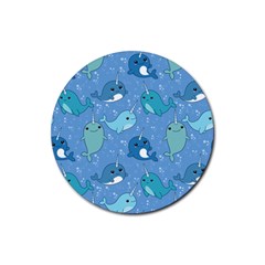 Cute Narwhal Pattern Rubber Coaster (round)  by Bigfootshirtshop