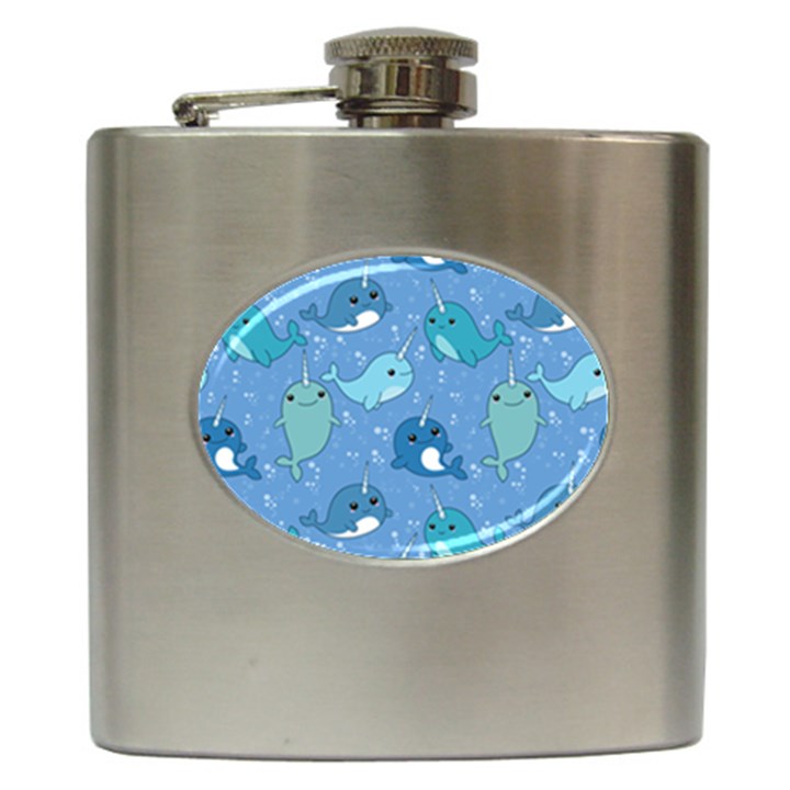 Cute Narwhal Pattern Hip Flask (6 oz)