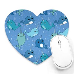 Cute Narwhal Pattern Heart Mousepads by Bigfootshirtshop