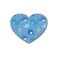 Cute Narwhal Pattern Heart Coaster (4 Pack)  by Bigfootshirtshop