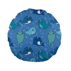 Cute Narwhal Pattern Standard 15  Premium Round Cushions by Bigfootshirtshop