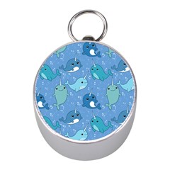 Cute Narwhal Pattern Mini Silver Compasses by Bigfootshirtshop