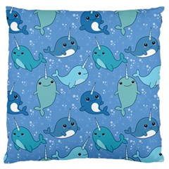 Cute Narwhal Pattern Large Flano Cushion Case (one Side) by Bigfootshirtshop