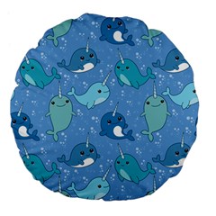 Cute Narwhal Pattern Large 18  Premium Flano Round Cushions by Bigfootshirtshop