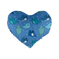 Cute Narwhal Pattern Standard 16  Premium Flano Heart Shape Cushions by Bigfootshirtshop