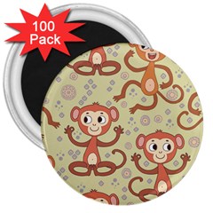 Cute Cartoon Monkeys Pattern 3  Magnets (100 Pack) by Bigfootshirtshop