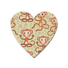 Cute Cartoon Monkeys Pattern Heart Magnet