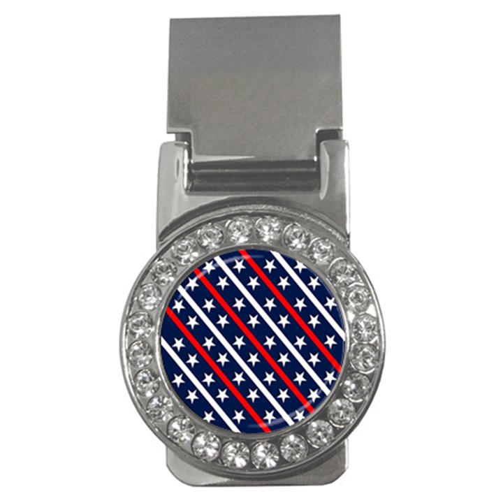 Patriotic Red White Blue Stars Money Clips (CZ) 