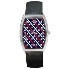 Patriotic Red White Blue Stars Barrel Style Metal Watch by Celenk