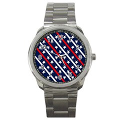 Patriotic Red White Blue Stars Sport Metal Watch by Celenk