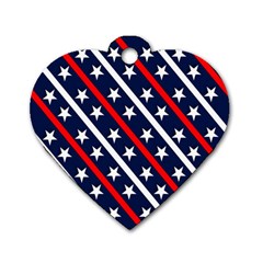 Patriotic Red White Blue Stars Dog Tag Heart (two Sides) by Celenk