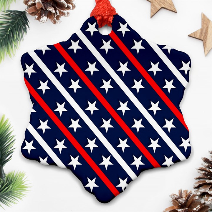 Patriotic Red White Blue Stars Snowflake Ornament (Two Sides)