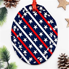 Patriotic Red White Blue Stars Ornament (oval Filigree) by Celenk