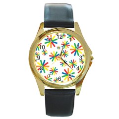 Celebrate Pattern Colorful Design Round Gold Metal Watch by Celenk