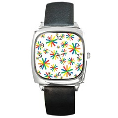 Celebrate Pattern Colorful Design Square Metal Watch by Celenk