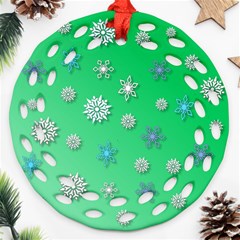 Snowflakes Winter Christmas Overlay Round Filigree Ornament (two Sides) by Celenk