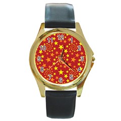 Star Stars Pattern Design Round Gold Metal Watch