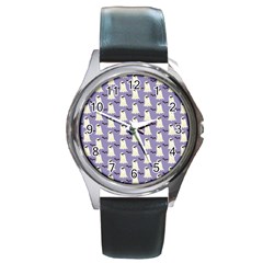 Bat And Ghost Halloween Lilac Paper Pattern Round Metal Watch by Celenk