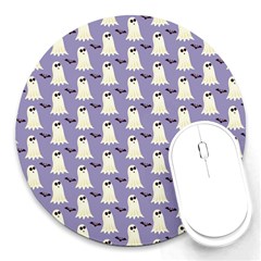 Bat And Ghost Halloween Lilac Paper Pattern Round Mousepads by Celenk