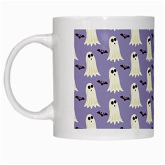 Bat And Ghost Halloween Lilac Paper Pattern White Mugs by Celenk