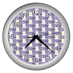 Bat And Ghost Halloween Lilac Paper Pattern Wall Clocks (silver)  by Celenk