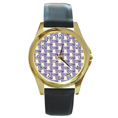 Bat And Ghost Halloween Lilac Paper Pattern Round Gold Metal Watch by Celenk