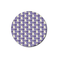 Bat And Ghost Halloween Lilac Paper Pattern Rubber Round Coaster (4 Pack)  by Celenk