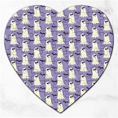 Bat And Ghost Halloween Lilac Paper Pattern Jigsaw Puzzle (heart) by Celenk