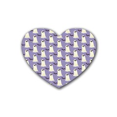 Bat And Ghost Halloween Lilac Paper Pattern Rubber Coaster (heart)  by Celenk