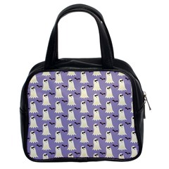 Bat And Ghost Halloween Lilac Paper Pattern Classic Handbags (2 Sides) by Celenk