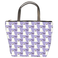 Bat And Ghost Halloween Lilac Paper Pattern Bucket Bags by Celenk