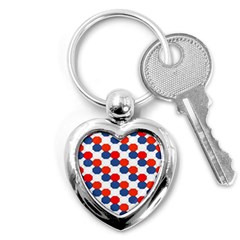 Geometric Design Red White Blue Key Chains (heart)  by Celenk