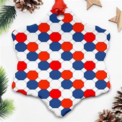 Geometric Design Red White Blue Snowflake Ornament (two Sides) by Celenk