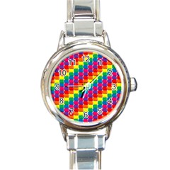 Rainbow 3d Cubes Red Orange Round Italian Charm Watch by Celenk