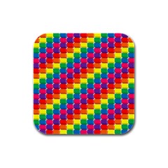 Rainbow 3d Cubes Red Orange Rubber Square Coaster (4 Pack)  by Celenk