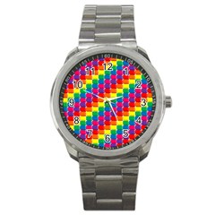 Rainbow 3d Cubes Red Orange Sport Metal Watch by Celenk