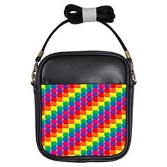 Rainbow 3d Cubes Red Orange Girls Sling Bags by Celenk