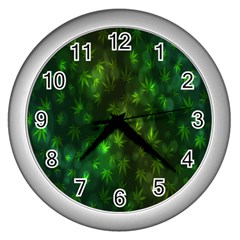 Bokeh Background Texture Marijuana Wall Clocks (Silver) 