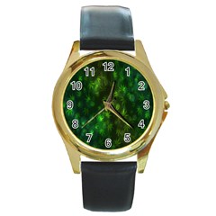 Bokeh Background Texture Marijuana Round Gold Metal Watch