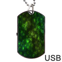 Bokeh Background Texture Marijuana Dog Tag USB Flash (Two Sides)