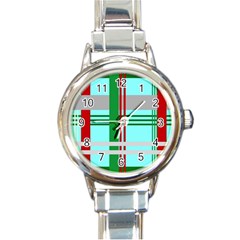 Christmas Plaid Backgrounds Plaid Round Italian Charm Watch by Celenk