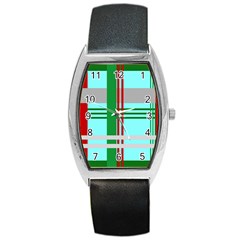 Christmas Plaid Backgrounds Plaid Barrel Style Metal Watch by Celenk