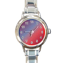 Dots Red White Blue Gradient Round Italian Charm Watch by Celenk