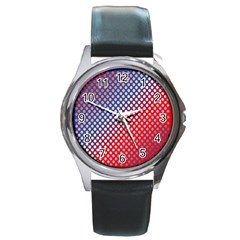 Dots Red White Blue Gradient Round Metal Watch by Celenk