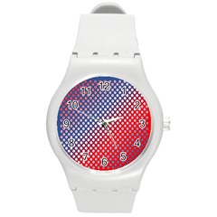 Dots Red White Blue Gradient Round Plastic Sport Watch (m) by Celenk