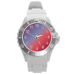 Dots Red White Blue Gradient Round Plastic Sport Watch (l) by Celenk