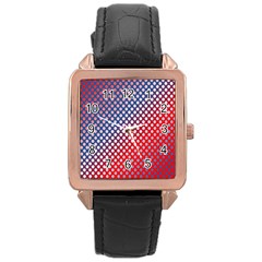 Dots Red White Blue Gradient Rose Gold Leather Watch  by Celenk