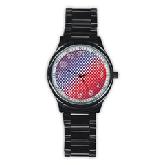 Dots Red White Blue Gradient Stainless Steel Round Watch by Celenk